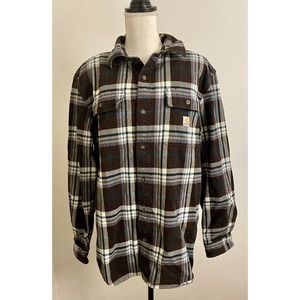Carhartt Men’s Heavy Cotton Loose Fit Blue Gray Plaid Work Wear Shirt Size M